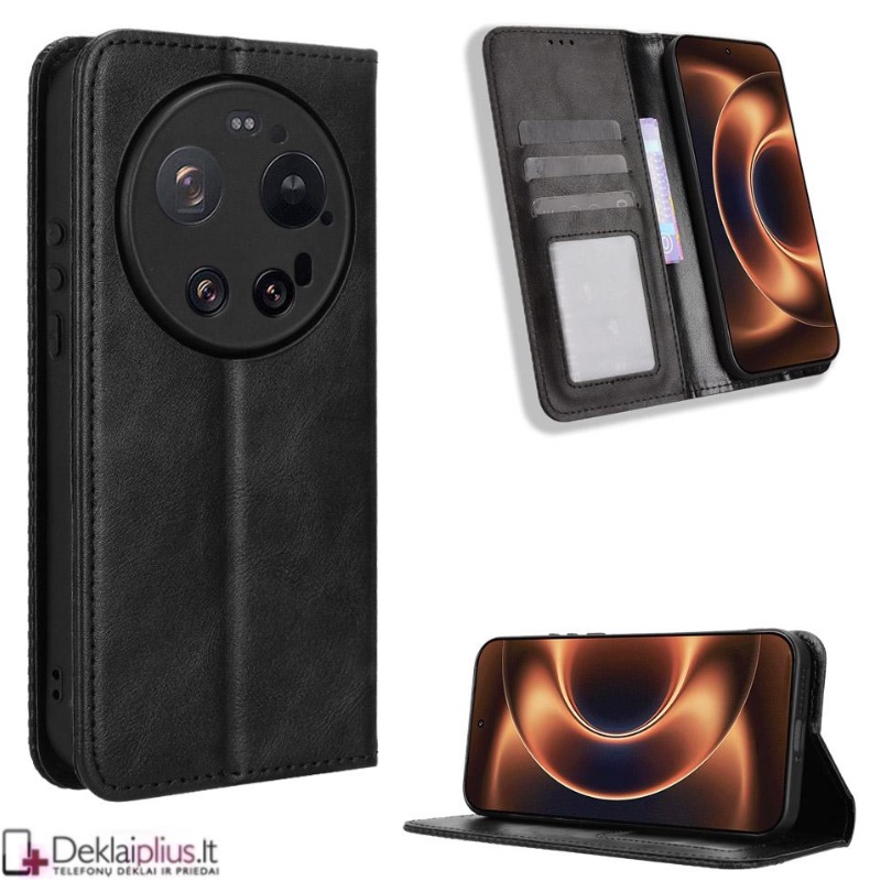 Dirbtinės odos atverčiamas dėklas su skyreliais - juodas (Xiaomi 17 Ultra) Dirbtinės odos atverčiamas dėklas su skyreliais - juodas (Xiaomi 17 Ultra)